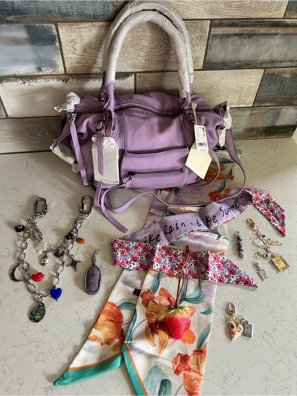 NWT We The Free Baby Emerson Tote in Lilac-All Bag Charms & Scarves Included - Picture 2 of 16